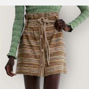 Nwot belted Zara Brown Striped Mini Skirt with Buttons